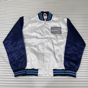 Laced Up UNC North Carolina '82 Satin Bomber Snap Jacket Mens Large Blue White